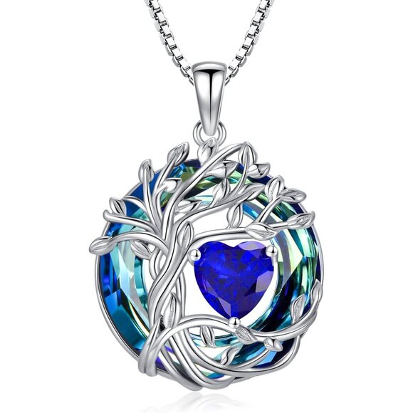 Tree of Life Birthstone Necklace 925 Sterling Silver Pendant Austrian Crystal Je